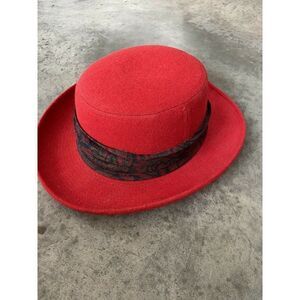 Bianchi Womens Red Wool Bowler Hat Size Medium 7 - 7 1/8